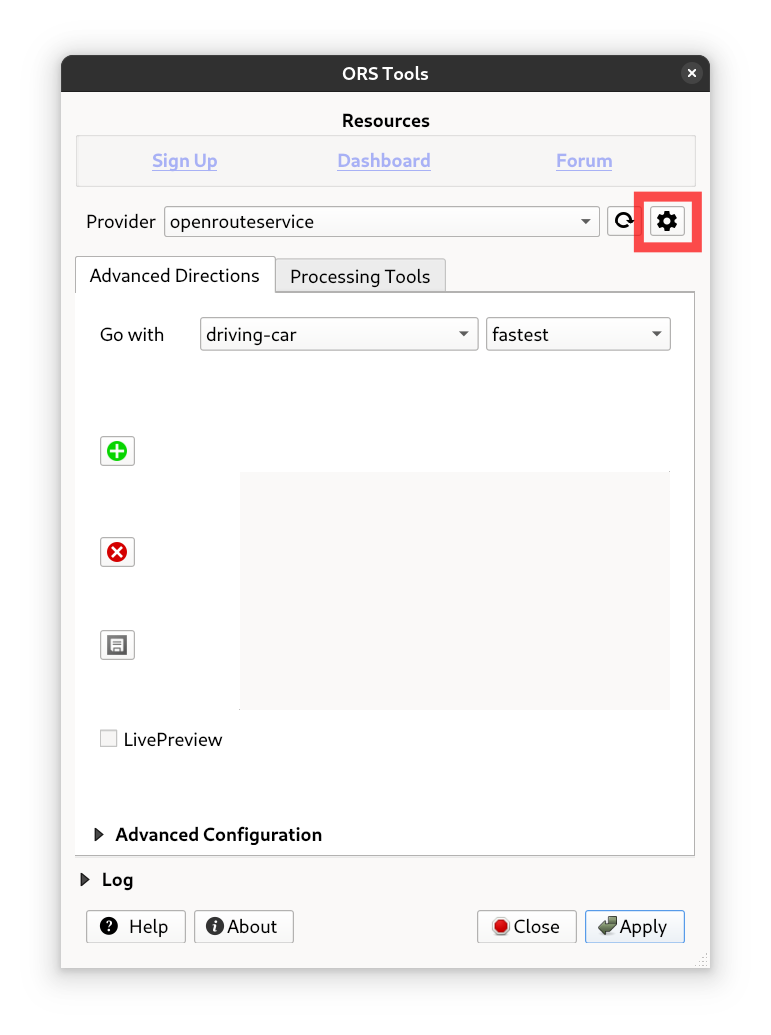 Configuration icon in GUI