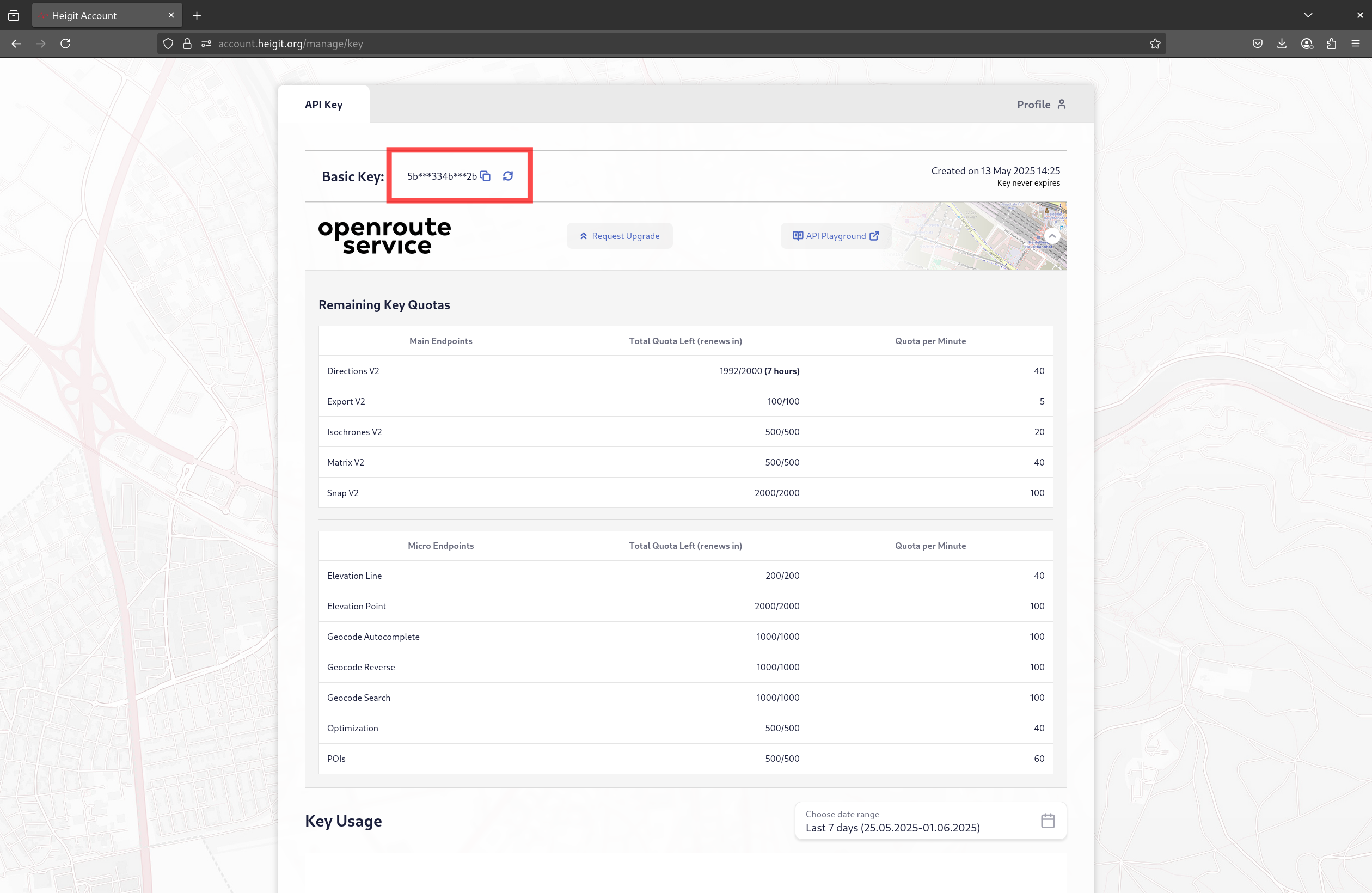 openrouteservice dashboard