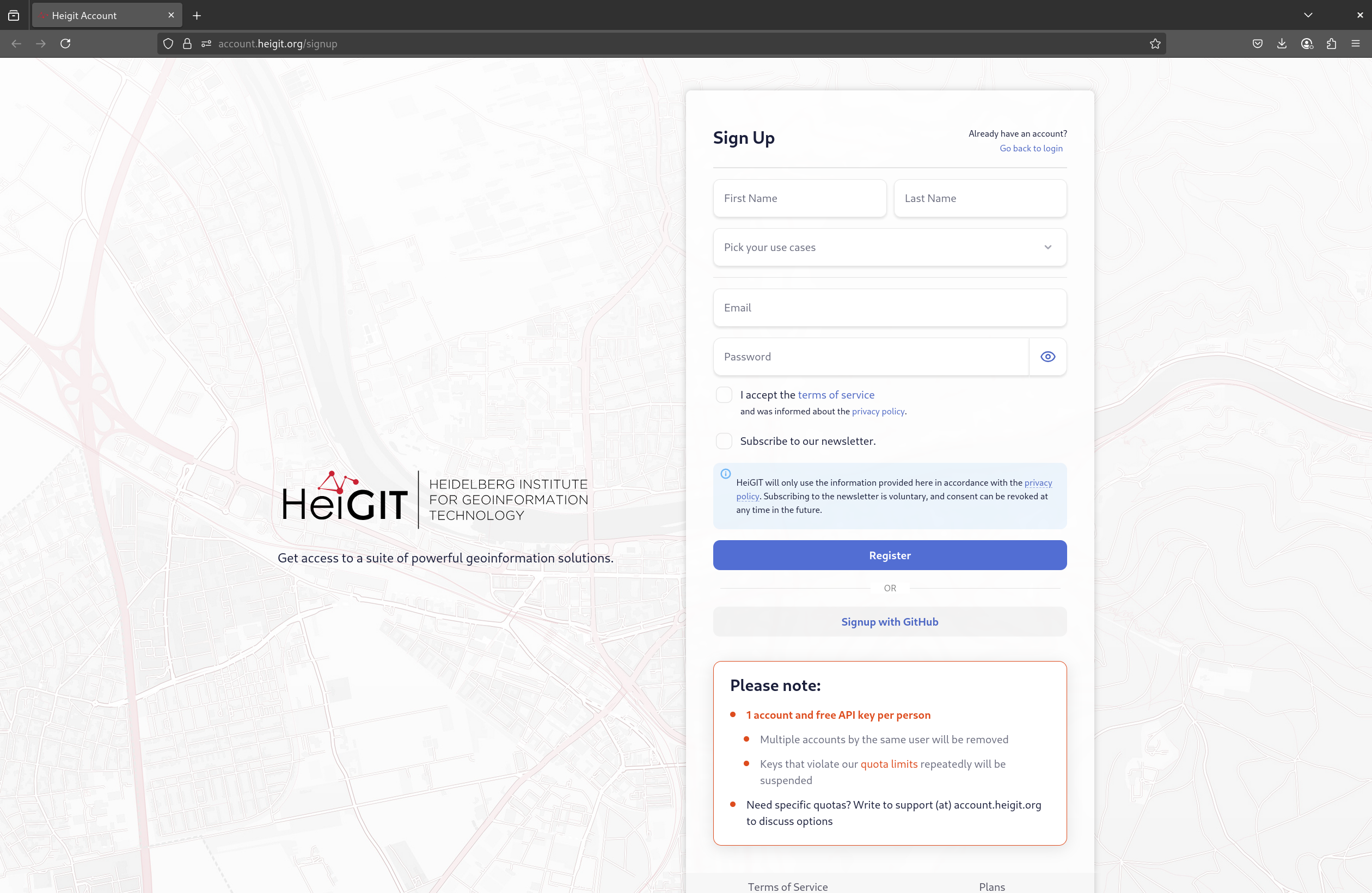 Signup webpage